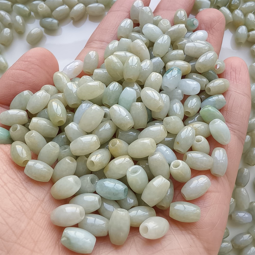 DDP | 50pcs Natural Type A Untreated 8.5X5.5mm Light Green Burmese Jadeite Oval Barrel Beads,Myanmar Jadeite Beads,DIY Jewelry Supplies