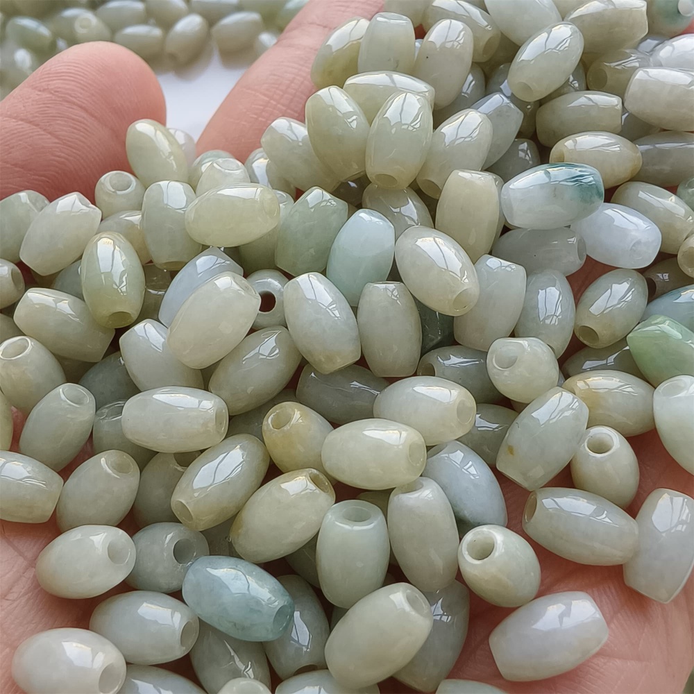DDP | 50pcs Natural Type A Untreated 8.5X5.5mm Light Green Burmese Jadeite Oval Barrel Beads,Myanmar Jadeite Beads,DIY Jewelry Supplies