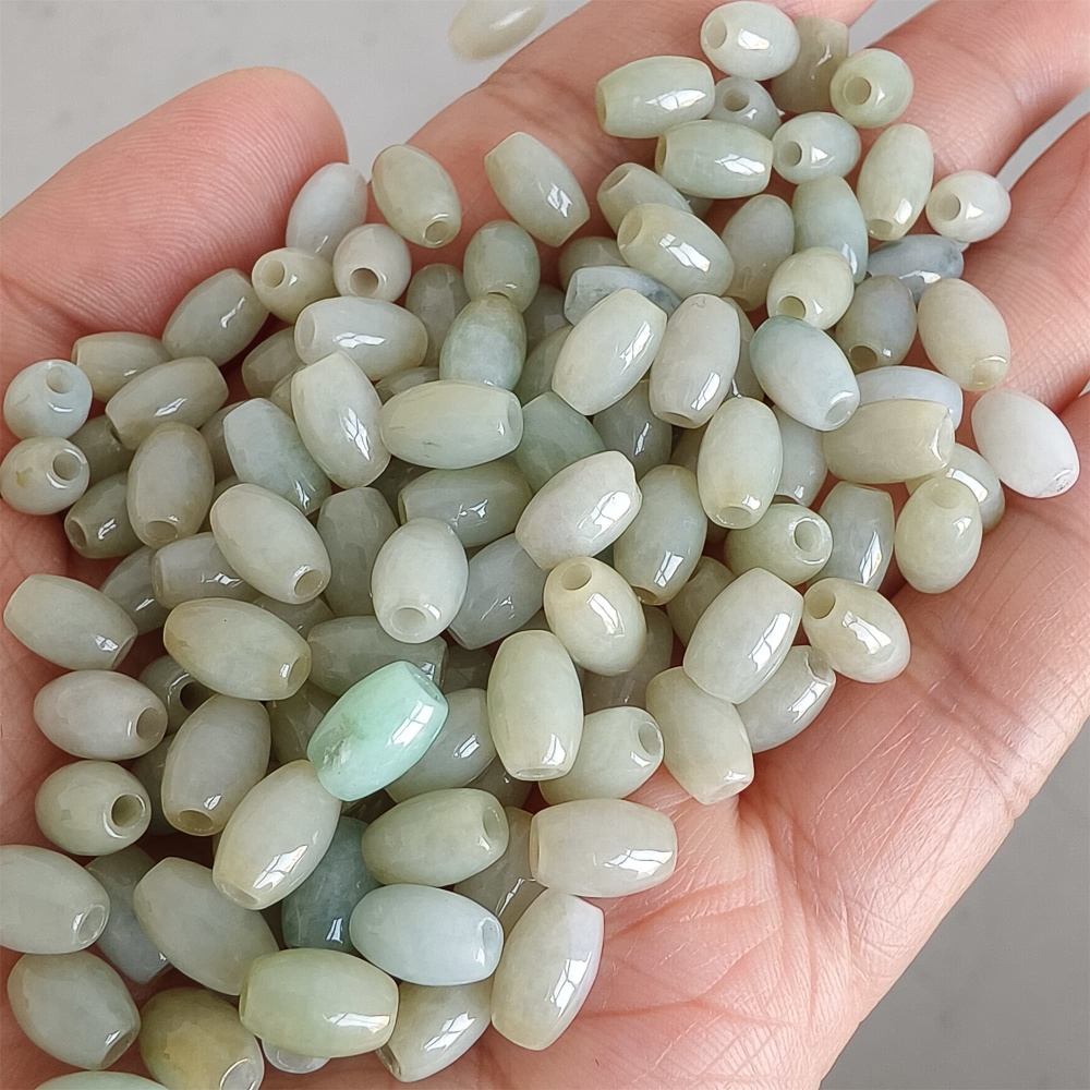 DDP | 50pcs Natural Type A Untreated 8.5X5.5mm Light Green Burmese Jadeite Oval Barrel Beads,Myanmar Jadeite Beads,DIY Jewelry Supplies
