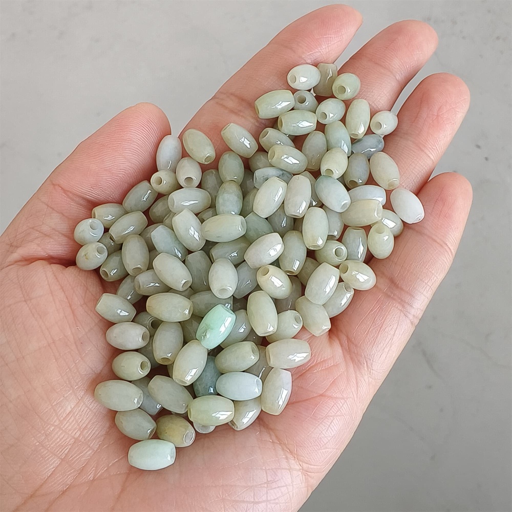 DDP | 50pcs Natural Type A Untreated 8.5X5.5mm Light Green Burmese Jadeite Oval Barrel Beads,Myanmar Jadeite Beads,DIY Jewelry Supplies