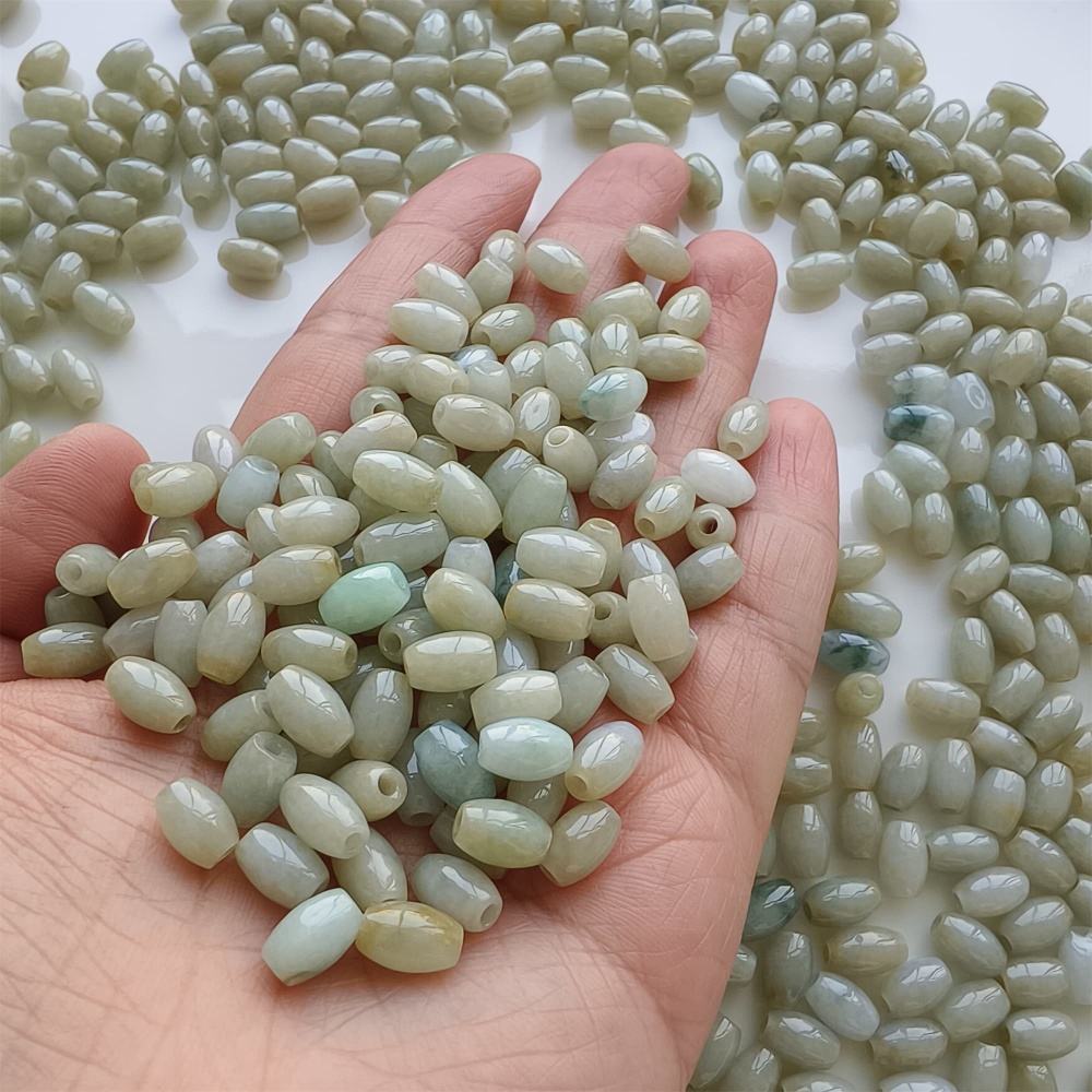DDP | 50pcs Natural Type A Untreated 8.5X5.5mm Light Green Burmese Jadeite Oval Barrel Beads,Myanmar Jadeite Beads,DIY Jewelry Supplies