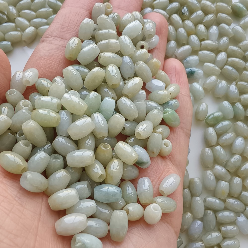 DDP | 50pcs Natural Type A Untreated 8.5X5.5mm Light Green Burmese Jadeite Oval Barrel Beads,Myanmar Jadeite Beads,DIY Jewelry Supplies