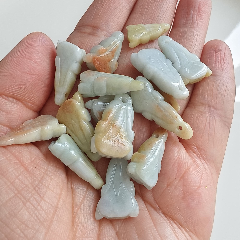 DDP | 15pcs 18.5-26.8X7.9-13mm Natural Certificated Type A Yellow Green Burmese Jadeite Chinese Cabbage Charms,DIY Jewelry Supplies