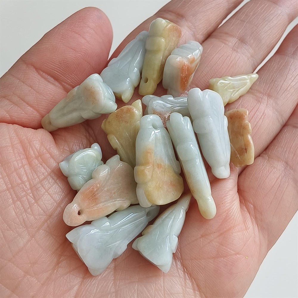 DDP | 15pcs 18.5-26.8X7.9-13mm Natural Certificated Type A Yellow Green Burmese Jadeite Chinese Cabbage Charms,DIY Jewelry Supplies