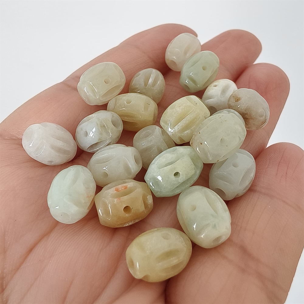 DDP | 10pcs 10X8mm Natural Certificated Type A Green White Yellow Burmese Jadeite Oval Beads With Ancient Coin Carved,DIY Jewelry Supplies