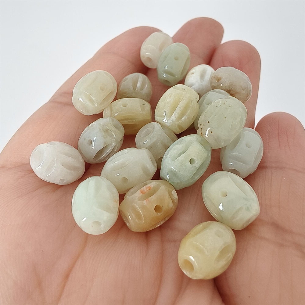 DDP | 10pcs 10X8mm Natural Certificated Type A Green White Yellow Burmese Jadeite Oval Beads With Ancient Coin Carved,DIY Jewelry Supplies