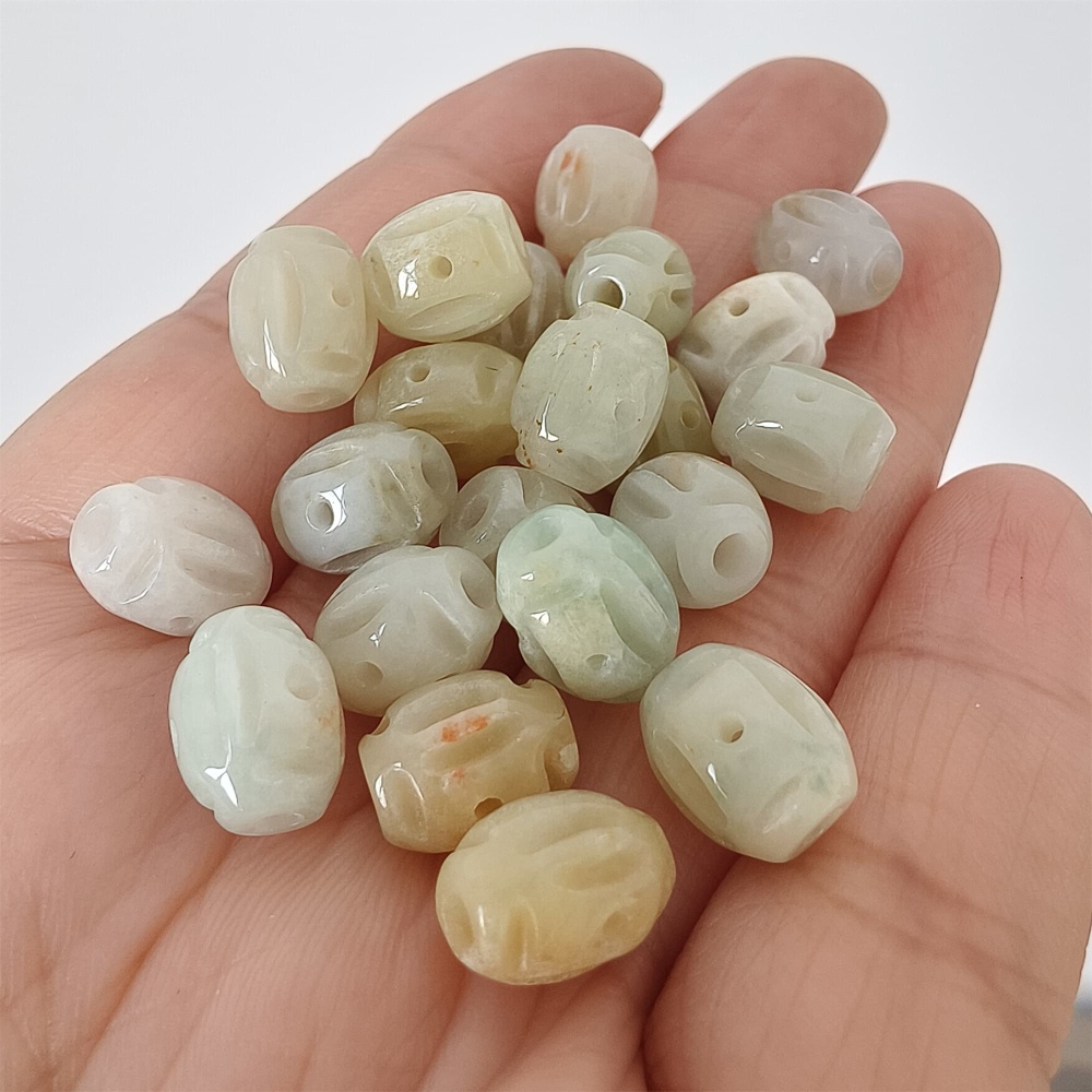 DDP | 10pcs 10X8mm Natural Certificated Type A Green White Yellow Burmese Jadeite Oval Beads With Ancient Coin Carved,DIY Jewelry Supplies