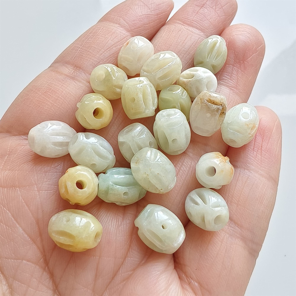 DDP | 10pcs 10X8mm Natural Certificated Type A Green White Yellow Burmese Jadeite Oval Beads With Ancient Coin Carved,DIY Jewelry Supplies
