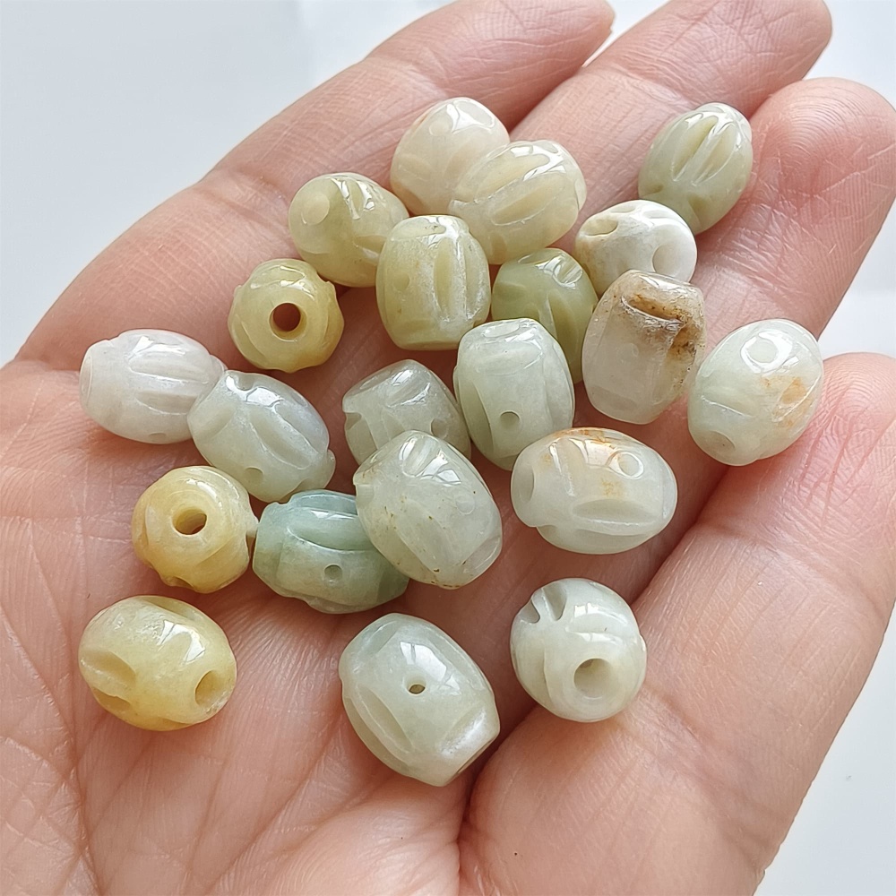 DDP | 10pcs 10X8mm Natural Certificated Type A Green White Yellow Burmese Jadeite Oval Beads With Ancient Coin Carved,DIY Jewelry Supplies