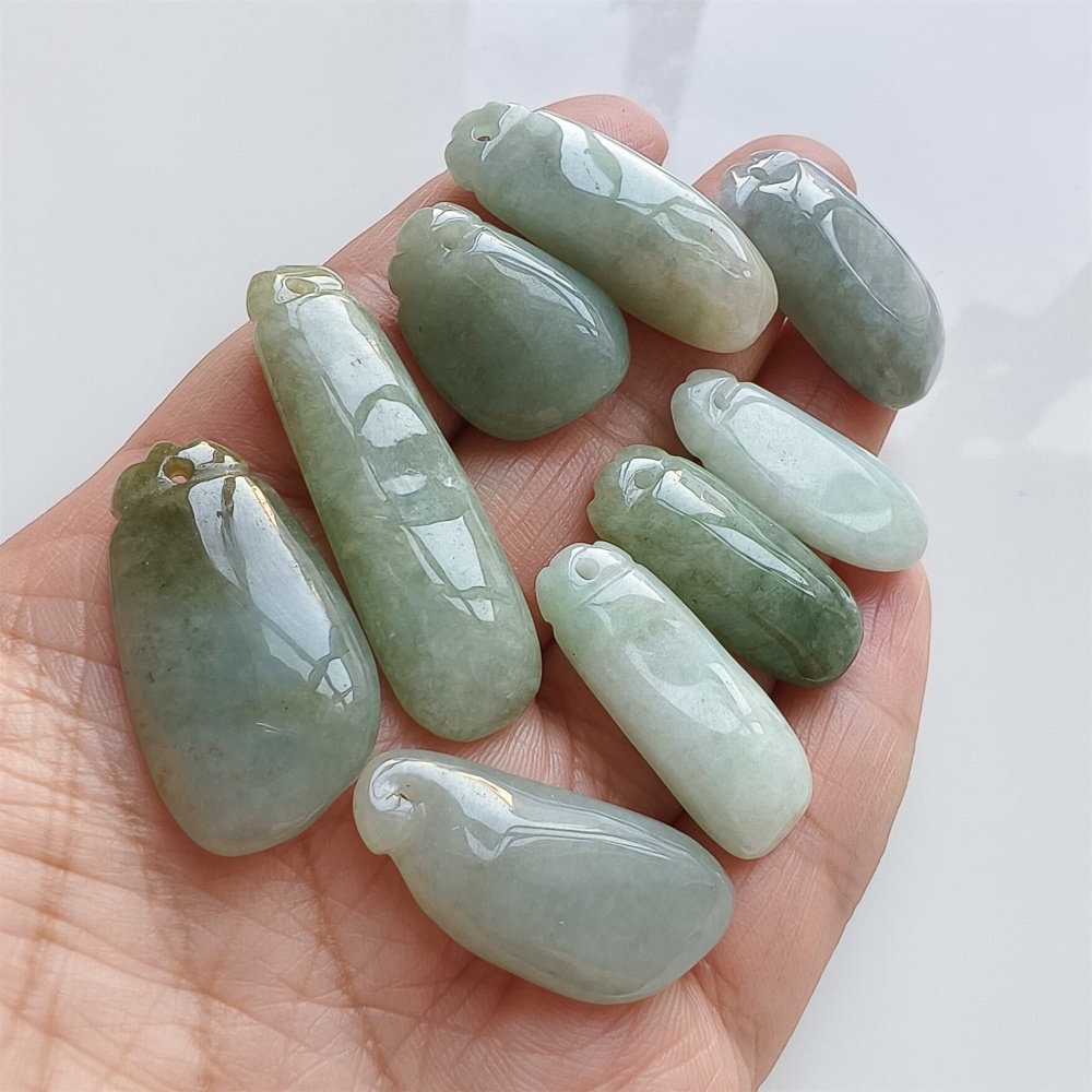 DDP | 9pcs Natural Certificated Type A 22.2-41X11.2-17mm Green Burmese Jadeite Blessed Melon Pendant,DIY Jewelry Supplies