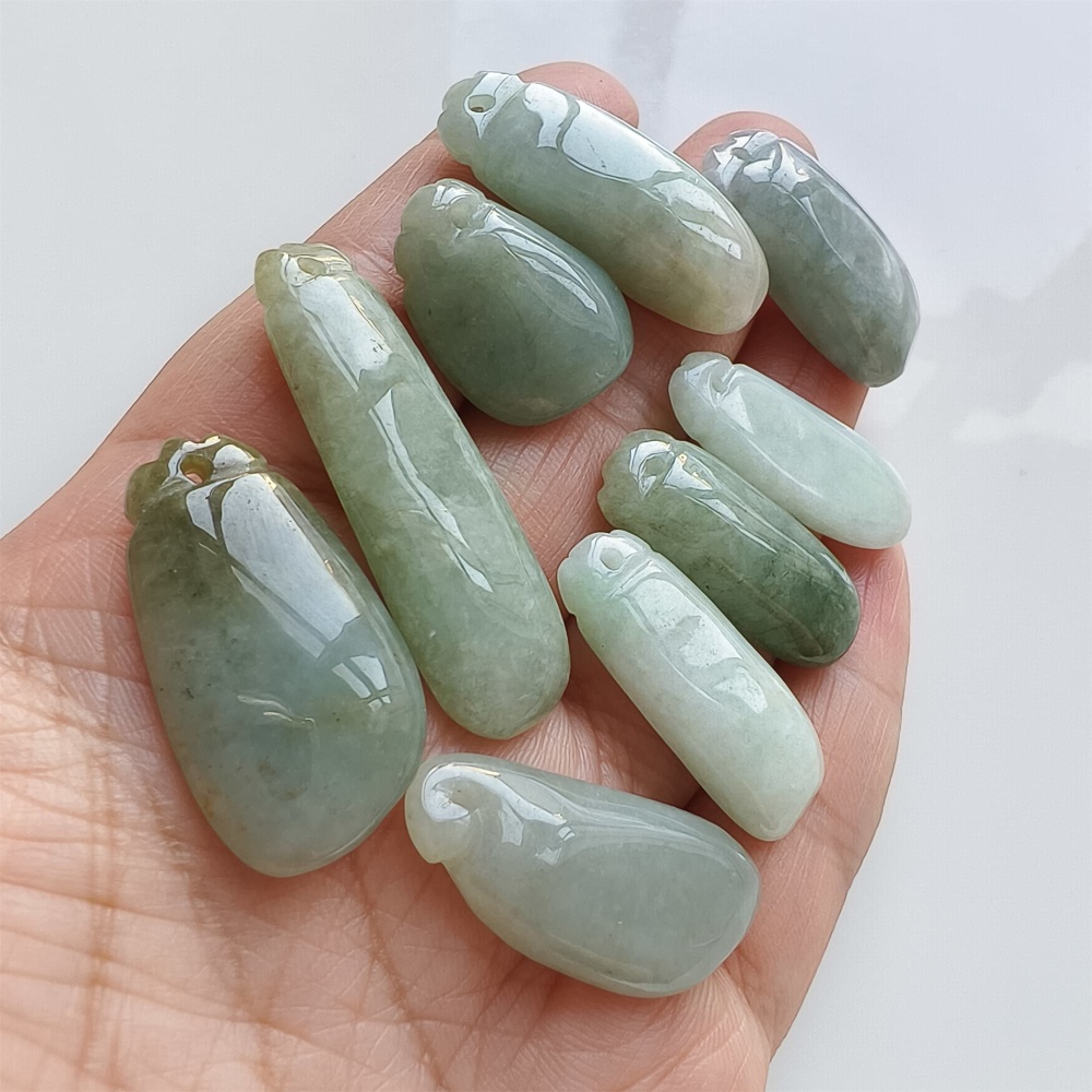 DDP | 9pcs Natural Certificated Type A 22.2-41X11.2-17mm Green Burmese Jadeite Blessed Melon Pendant,DIY Jewelry Supplies