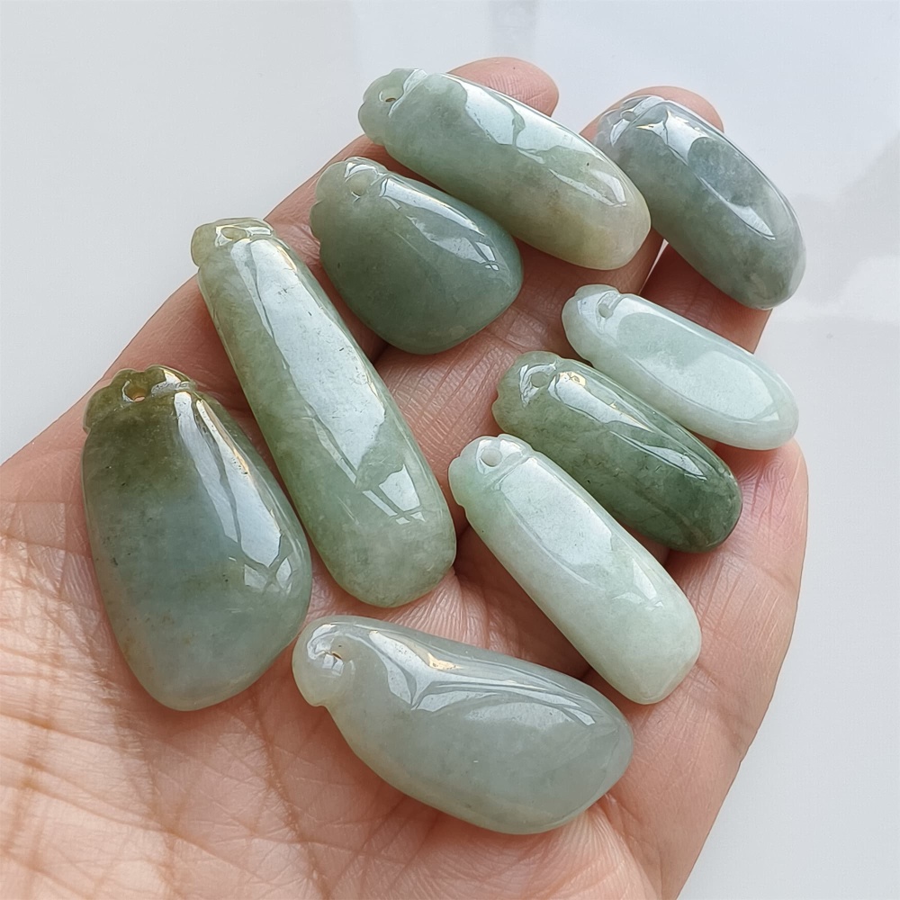DDP | 9pcs Natural Certificated Type A 22.2-41X11.2-17mm Green Burmese Jadeite Blessed Melon Pendant,DIY Jewelry Supplies