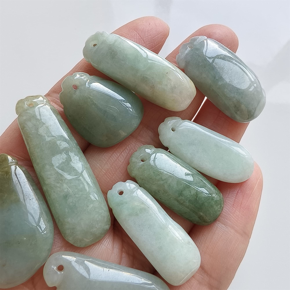DDP | 9pcs Natural Certificated Type A 22.2-41X11.2-17mm Green Burmese Jadeite Blessed Melon Pendant,DIY Jewelry Supplies