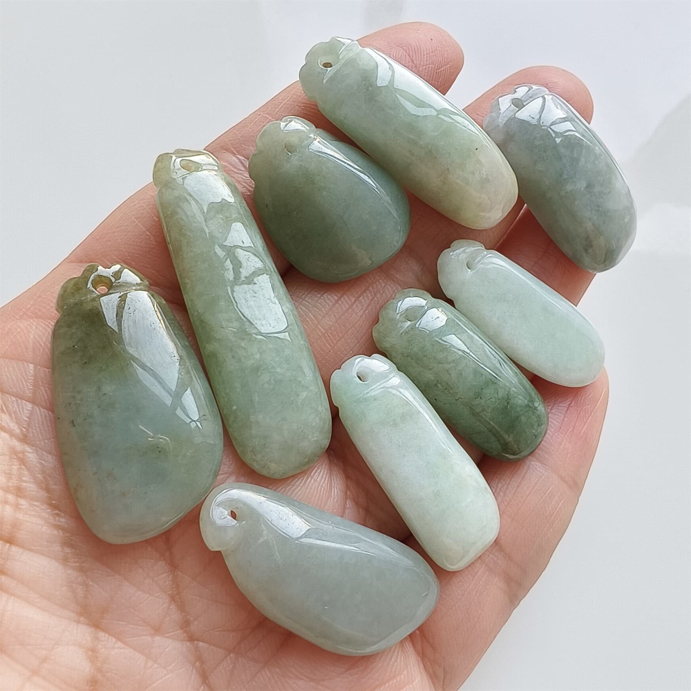 DDP | 9pcs Natural Certificated Type A 22.2-41X11.2-17mm Green Burmese Jadeite Blessed Melon Pendant,DIY Jewelry Supplies