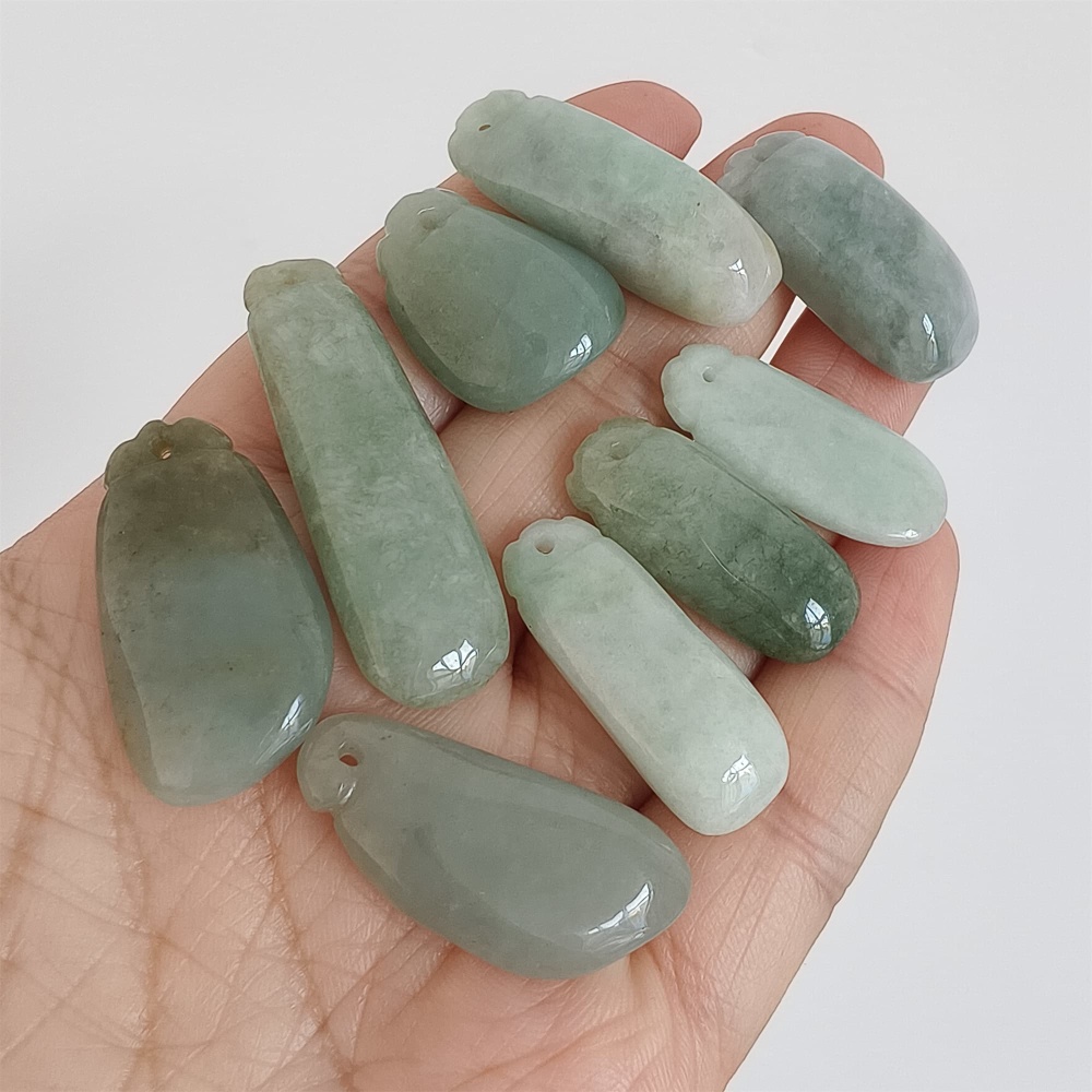 DDP | 9pcs Natural Certificated Type A 22.2-41X11.2-17mm Green Burmese Jadeite Blessed Melon Pendant,DIY Jewelry Supplies