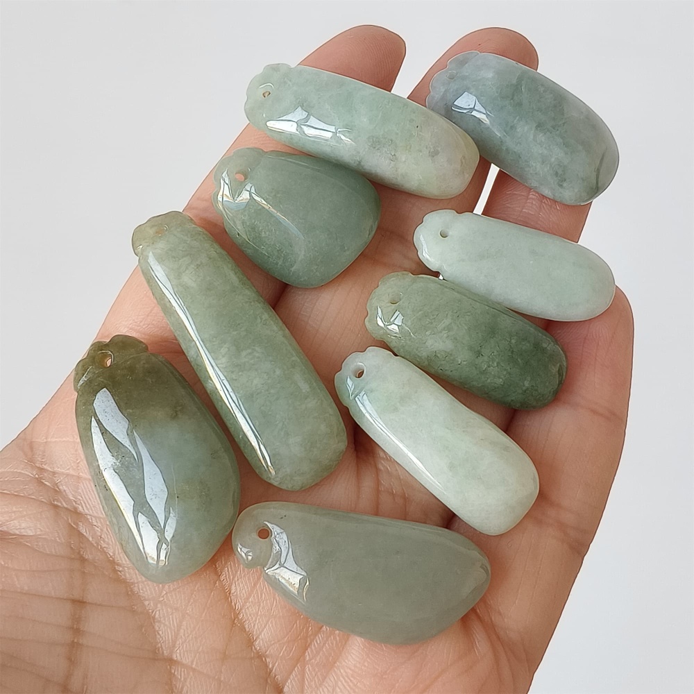 DDP | 9pcs Natural Certificated Type A 22.2-41X11.2-17mm Green Burmese Jadeite Blessed Melon Pendant,DIY Jewelry Supplies