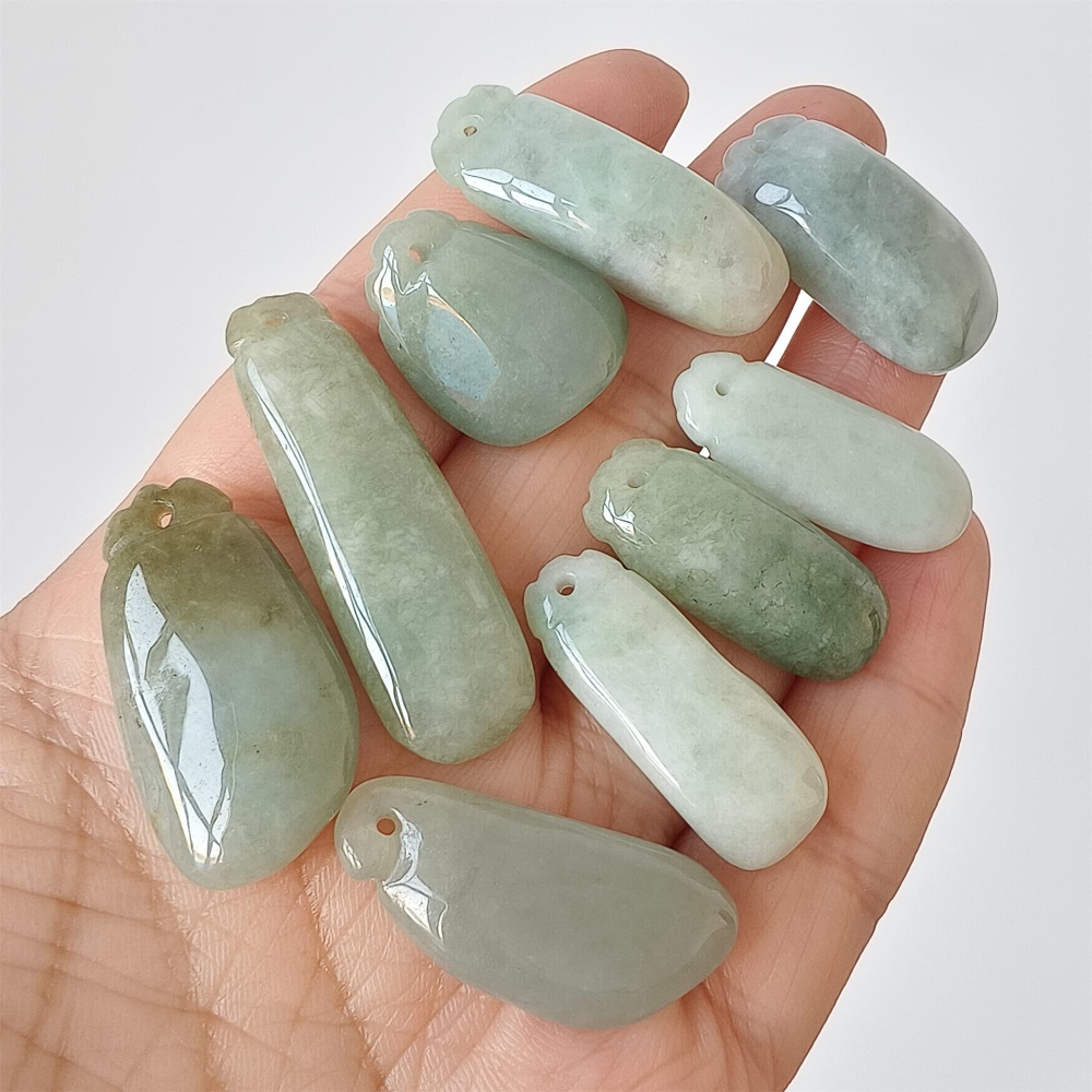 DDP | 9pcs Natural Certificated Type A 22.2-41X11.2-17mm Green Burmese Jadeite Blessed Melon Pendant,DIY Jewelry Supplies
