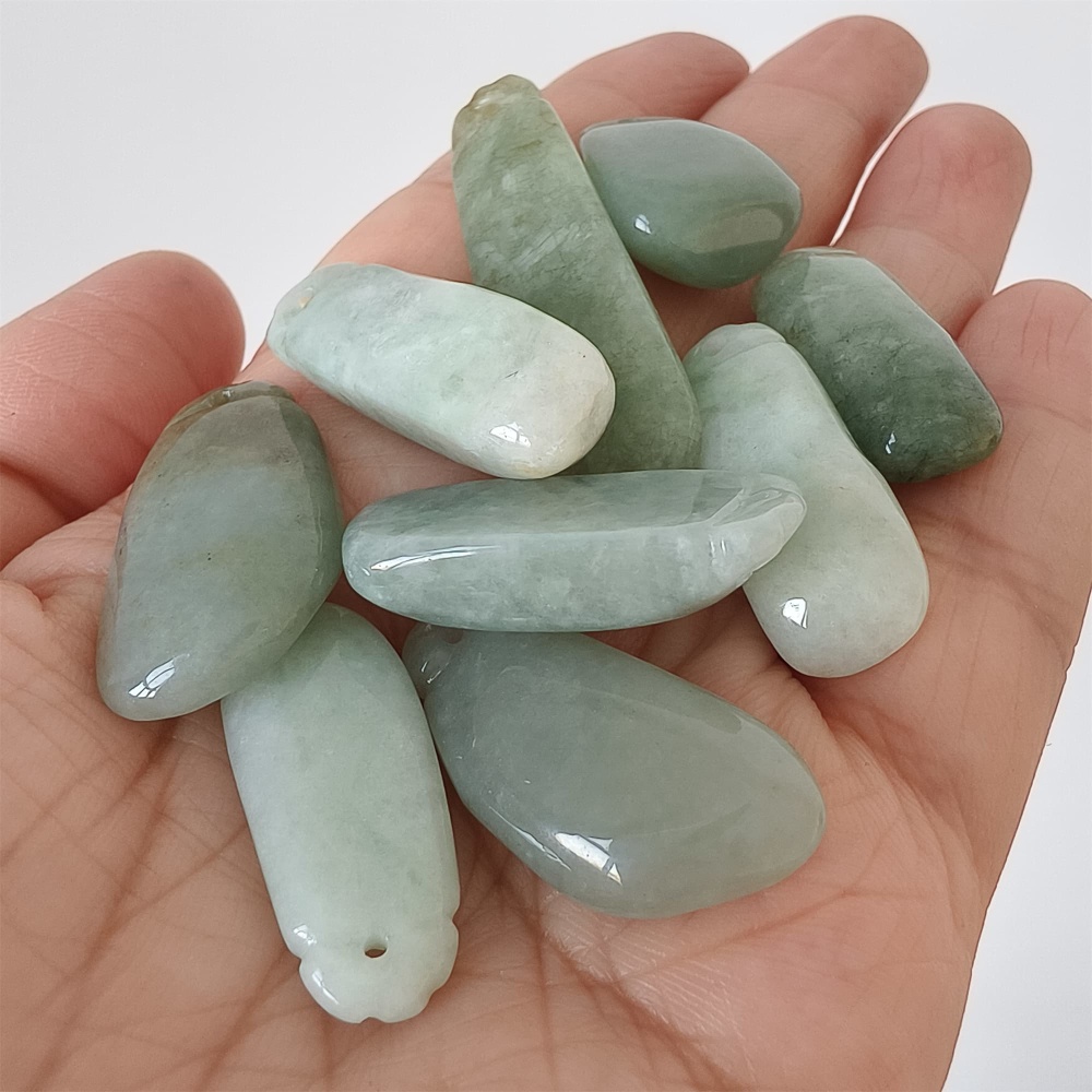 DDP | 9pcs Natural Certificated Type A 22.2-41X11.2-17mm Green Burmese Jadeite Blessed Melon Pendant,DIY Jewelry Supplies