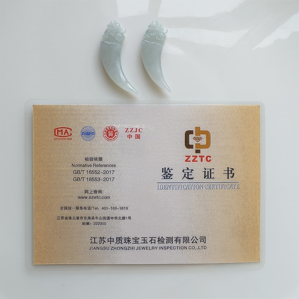 DDP | Natural Certificated Type A 31.6-34.4X3.5-4.2mm Icy White Burmese Jadeite Dragon Tooth Pendant,White Jadeite Pendant,DIY Jewelry Supplies