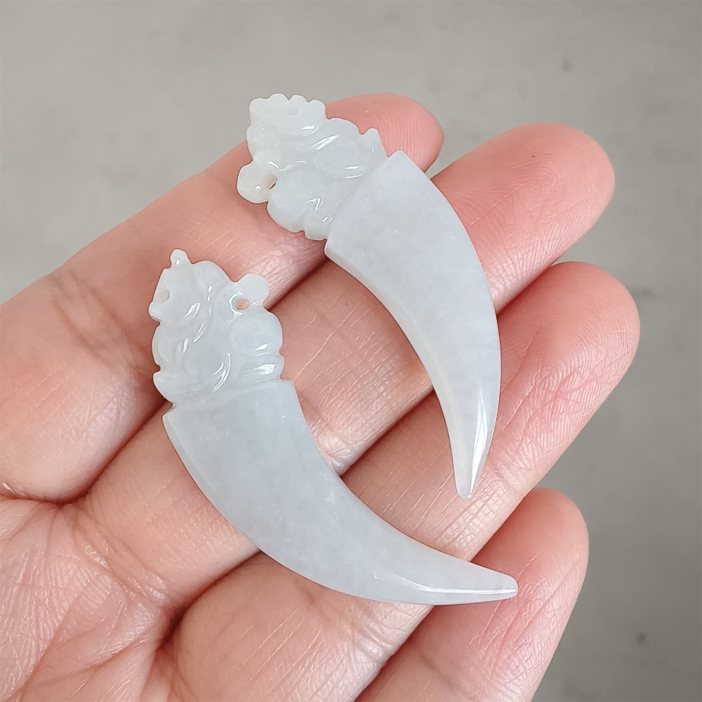 DDP | Natural Certificated Type A 31.6-34.4X3.5-4.2mm Icy White Burmese Jadeite Dragon Tooth Pendant,White Jadeite Pendant,DIY Jewelry Supplies