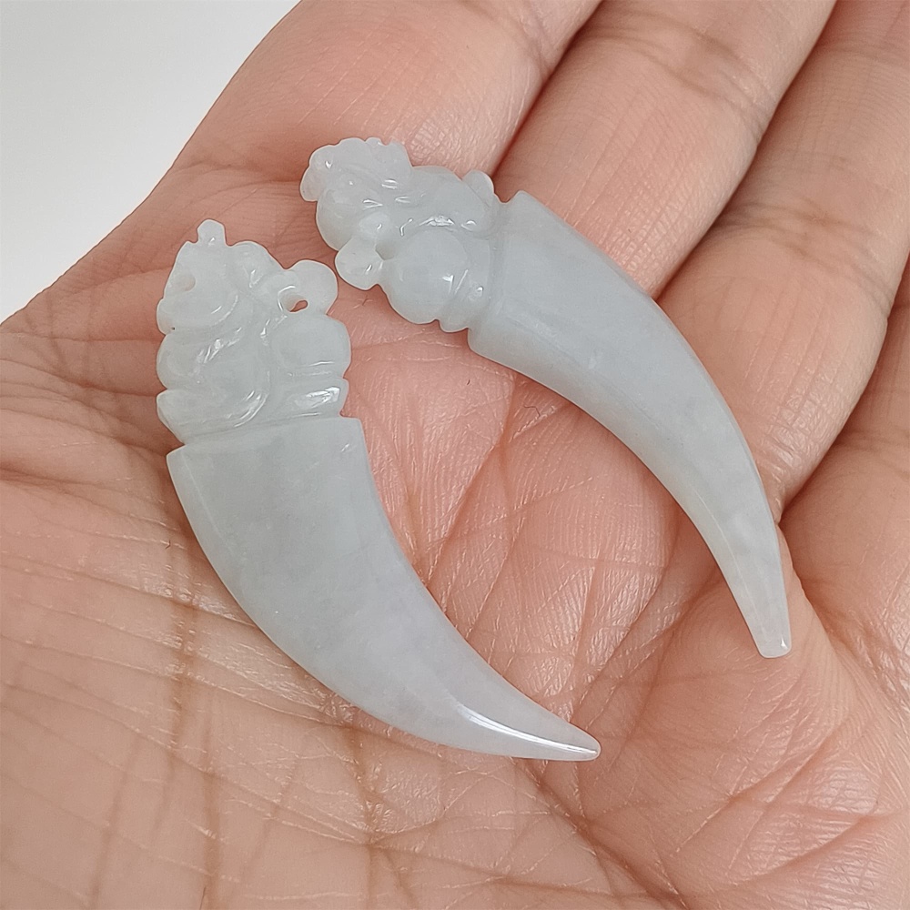 DDP | Natural Certificated Type A 31.6-34.4X3.5-4.2mm Icy White Burmese Jadeite Dragon Tooth Pendant,White Jadeite Pendant,DIY Jewelry Supplies