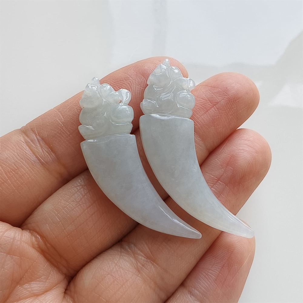 DDP | Natural Certificated Type A 31.6-34.4X3.5-4.2mm Icy White Burmese Jadeite Dragon Tooth Pendant,White Jadeite Pendant,DIY Jewelry Supplies