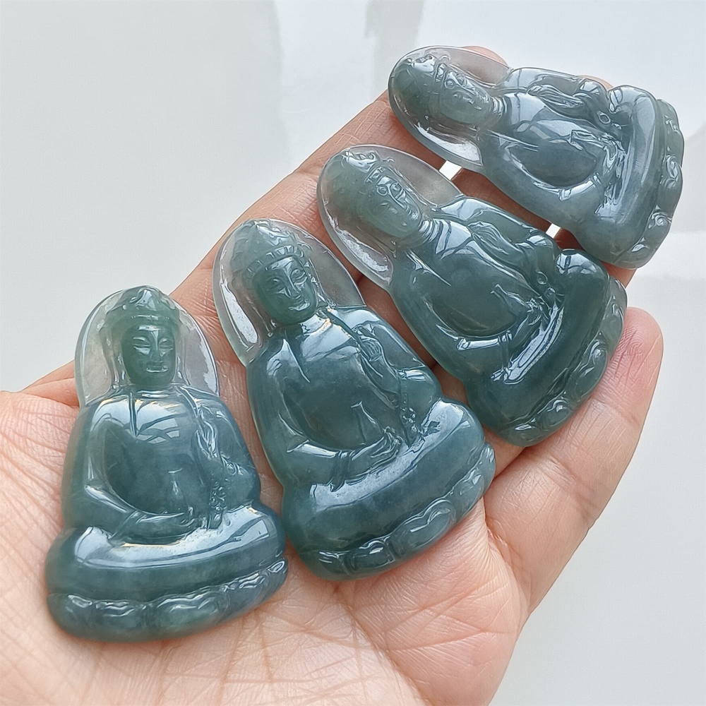 DDP | Natural Certificated Type A 46.3-54.8X30.6-34X5mm Blue Guatemalan Jadeite Guanyin Pendant,Amulet Pendant,DIY Jewelry Supplies