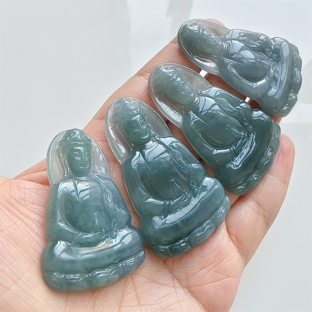 DDP | Natural Certificated Type A 46.3-54.8X30.6-34X5mm Blue Guatemalan Jadeite Guanyin Pendant,Amulet Pendant,DIY Jewelry Supplies