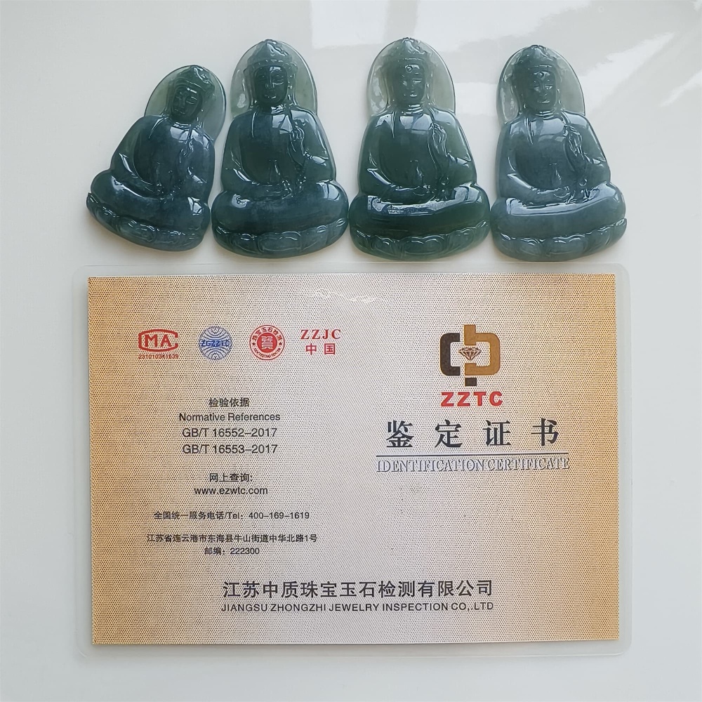 DDP | Natural Certificated Type A 46.3-54.8X30.6-34X5mm Blue Guatemalan Jadeite Guanyin Pendant,Amulet Pendant,DIY Jewelry Supplies