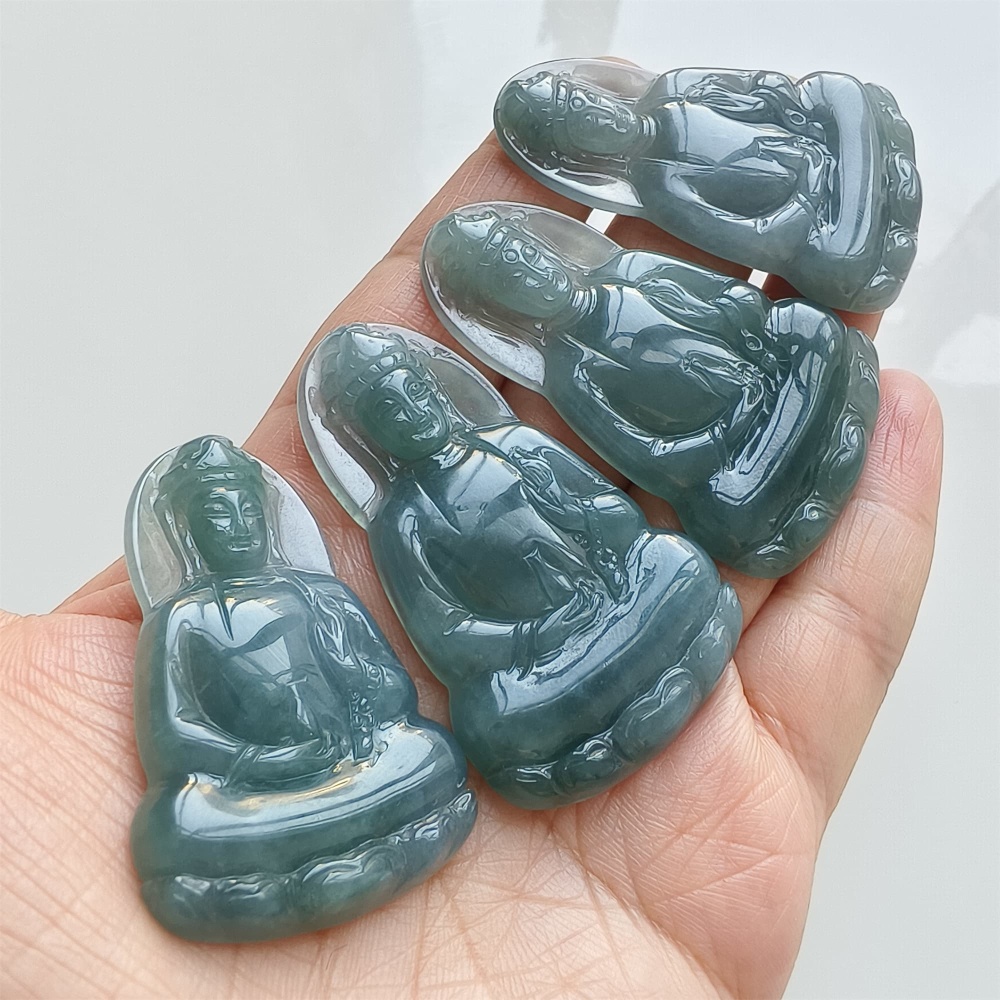 DDP | Natural Certificated Type A 46.3-54.8X30.6-34X5mm Blue Guatemalan Jadeite Guanyin Pendant,Amulet Pendant,DIY Jewelry Supplies