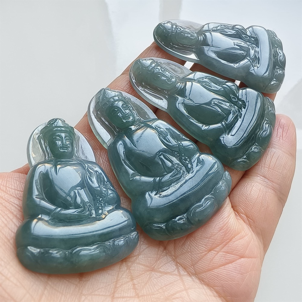 DDP | Natural Certificated Type A 46.3-54.8X30.6-34X5mm Blue Guatemalan Jadeite Guanyin Pendant,Amulet Pendant,DIY Jewelry Supplies