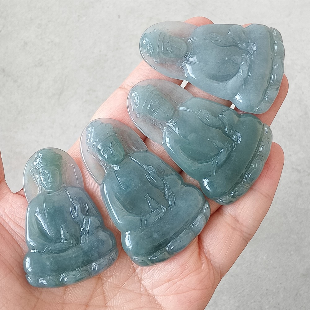 DDP | Natural Certificated Type A 46.3-54.8X30.6-34X5mm Blue Guatemalan Jadeite Guanyin Pendant,Amulet Pendant,DIY Jewelry Supplies