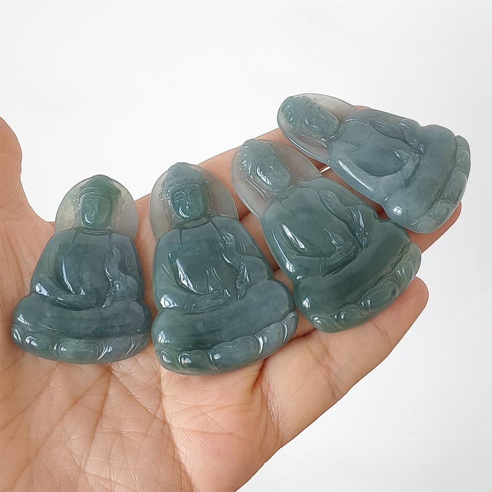 DDP | Natural Certificated Type A 46.3-54.8X30.6-34X5mm Blue Guatemalan Jadeite Guanyin Pendant,Amulet Pendant,DIY Jewelry Supplies
