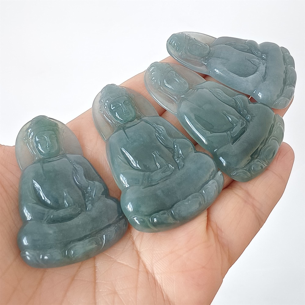 DDP | Natural Certificated Type A 46.3-54.8X30.6-34X5mm Blue Guatemalan Jadeite Guanyin Pendant,Amulet Pendant,DIY Jewelry Supplies