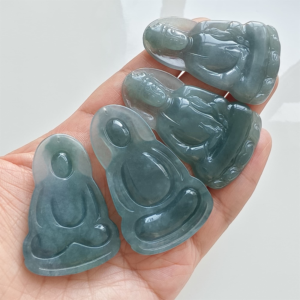DDP | Natural Certificated Type A 46.3-54.8X30.6-34X5mm Blue Guatemalan Jadeite Guanyin Pendant,Amulet Pendant,DIY Jewelry Supplies