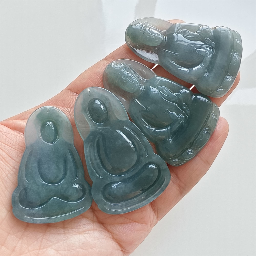 DDP | Natural Certificated Type A 46.3-54.8X30.6-34X5mm Blue Guatemalan Jadeite Guanyin Pendant,Amulet Pendant,DIY Jewelry Supplies