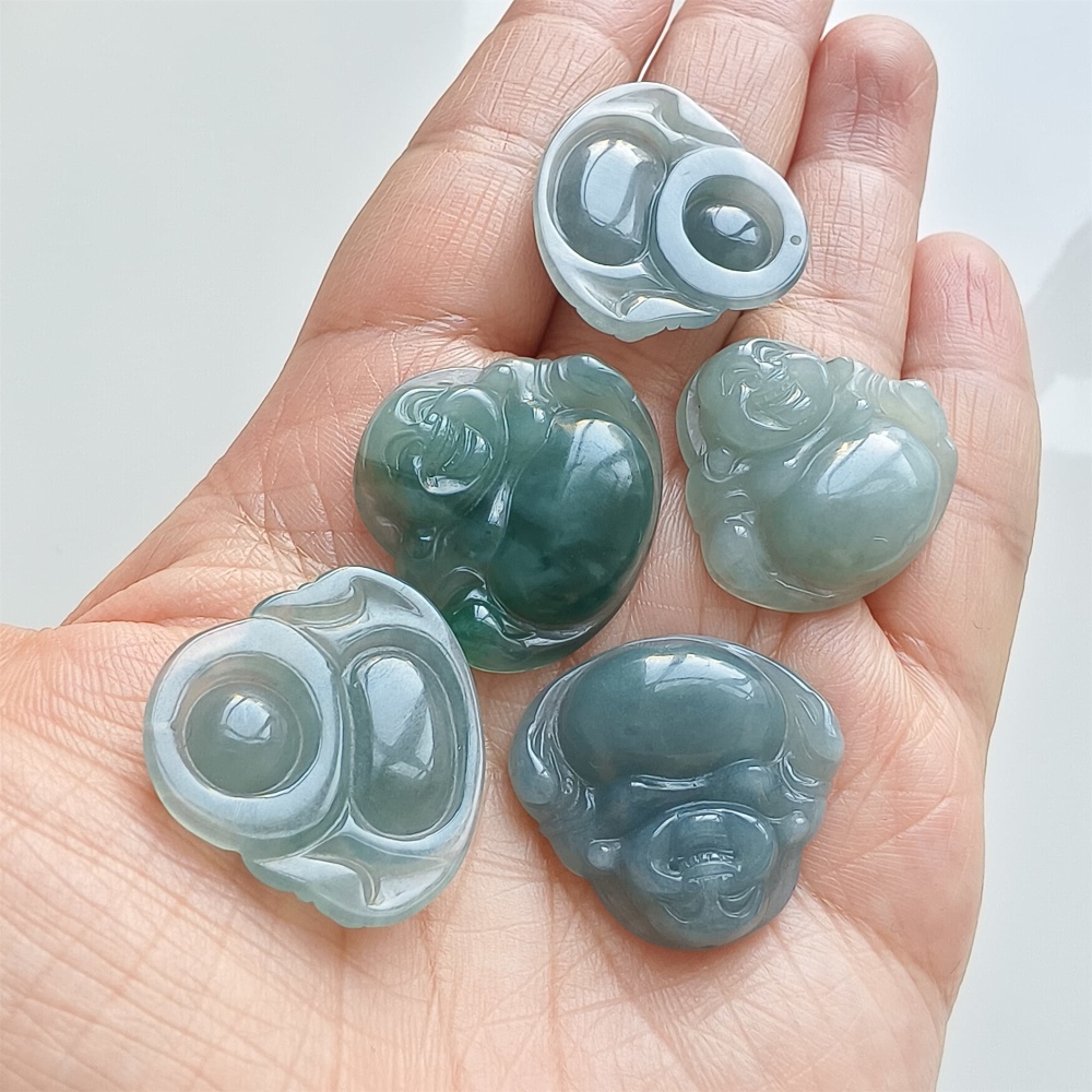 DDP | Natural Certificated Type A 24.2-25.8X27-28.8X5mm Blue Guatemalan Jadeite Buddha Pendant,Amulet Pendant,DIY Jewelry Supplies