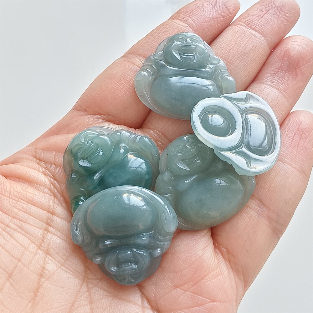 DDP | Natural Certificated Type A 24.2-25.8X27-28.8X5mm Blue Guatemalan Jadeite Buddha Pendant,Amulet Pendant,DIY Jewelry Supplies