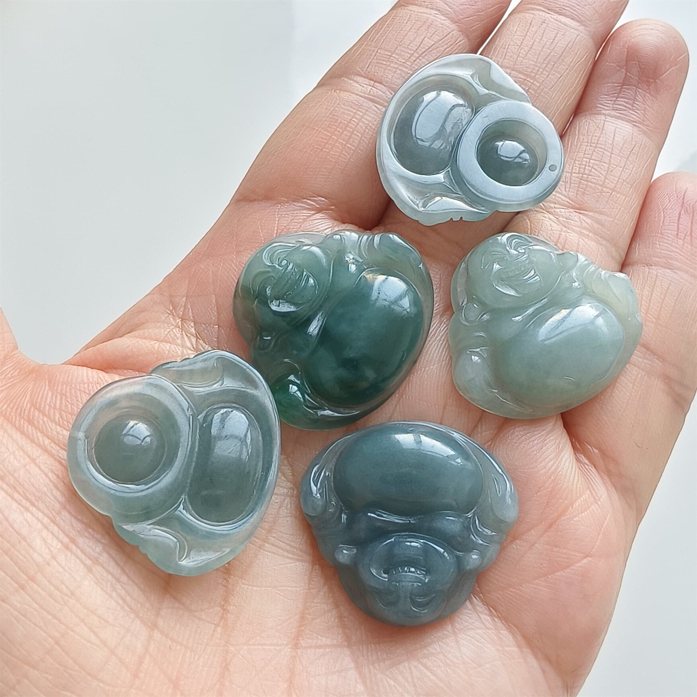 DDP | Natural Certificated Type A 24.2-25.8X27-28.8X5mm Blue Guatemalan Jadeite Buddha Pendant,Amulet Pendant,DIY Jewelry Supplies