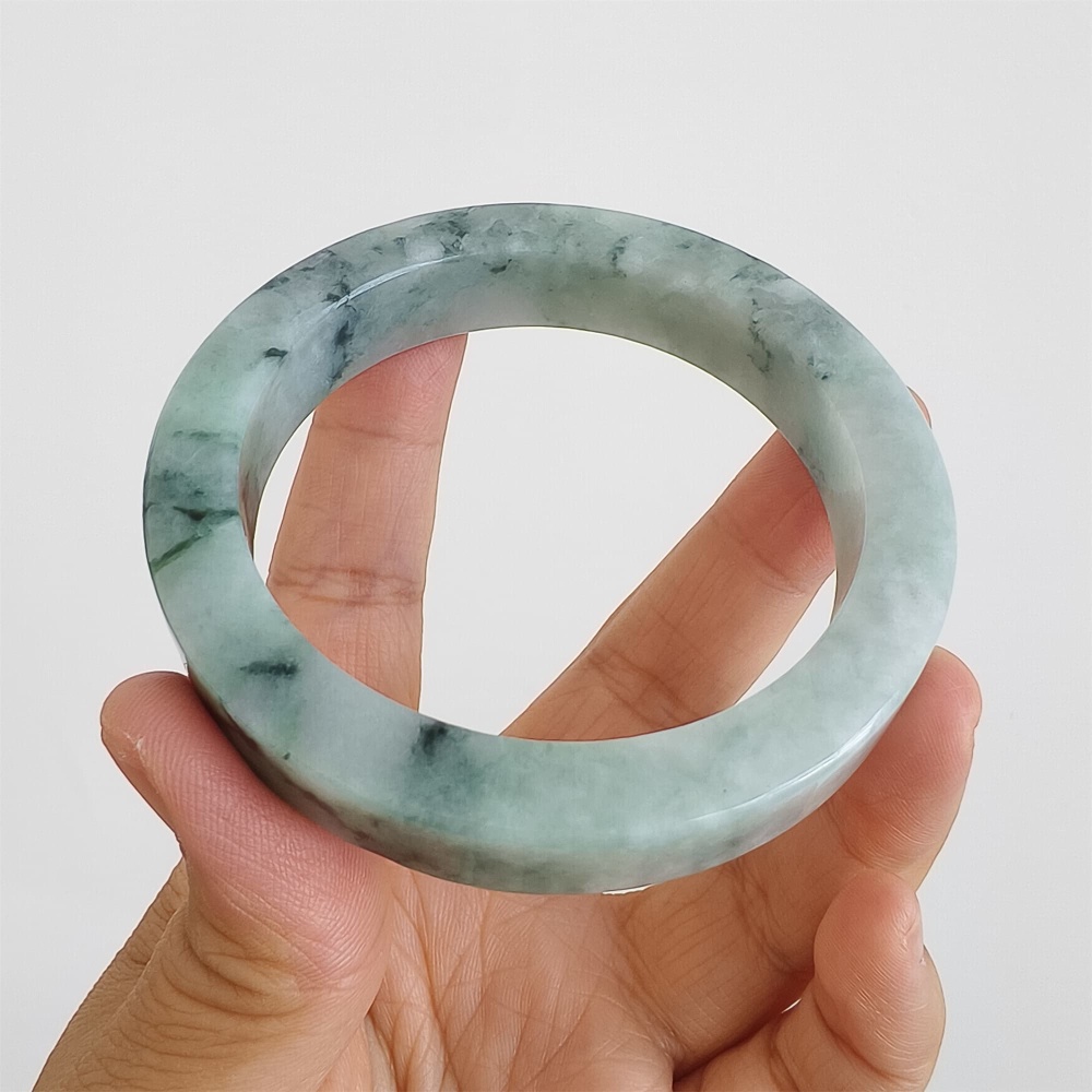 DDP | Natural Type A Certificated 57.2mm Burmese Jadeite Square Band Bangle,Moaa In Snow Bangles,DIY Jewelry Supplies