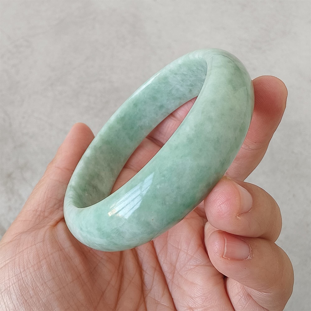 DDP | Natural Type A Certificated 59.7mm Green Burmese Jadeite Round Band Bangle,Green Jadeite Bangles,DIY Jewelry Supplies