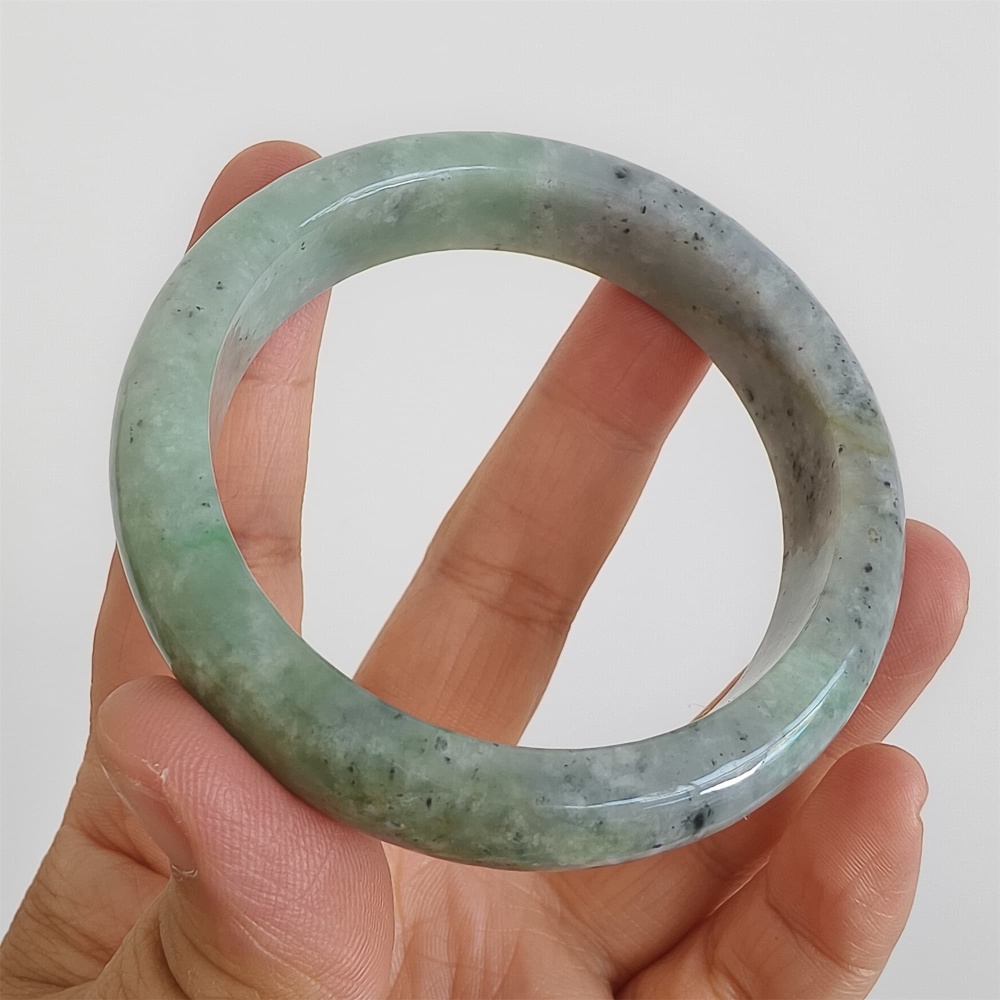 DDP | Natural Type A Certificated 53.2mm Light Green And Light Gray Burmese Jadeite Round Band Bangle,DIY Jewelry Supplies