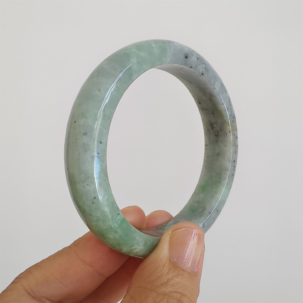 DDP | Natural Type A Certificated 53.2mm Light Green And Light Gray Burmese Jadeite Round Band Bangle,DIY Jewelry Supplies