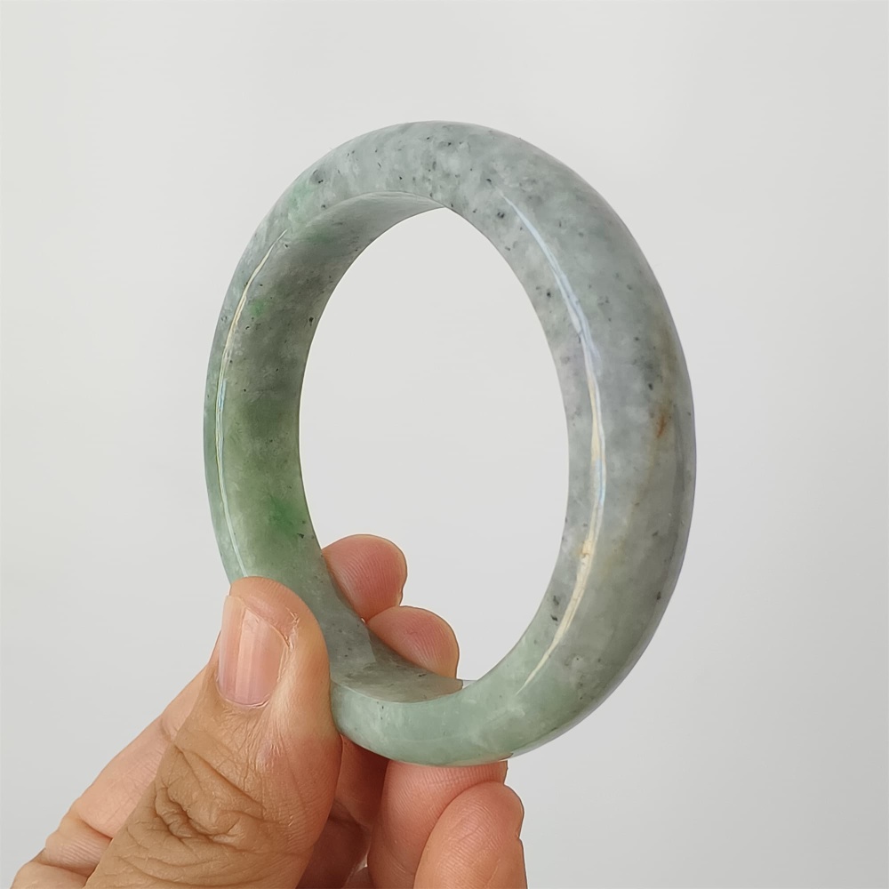 DDP | Natural Type A Certificated 53.2mm Light Green And Light Gray Burmese Jadeite Round Band Bangle,DIY Jewelry Supplies