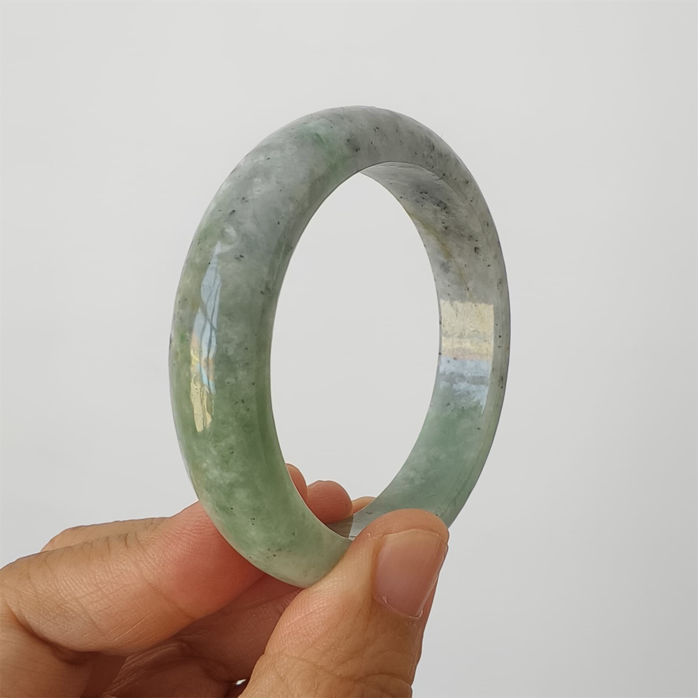 DDP | Natural Type A Certificated 53.2mm Light Green And Light Gray Burmese Jadeite Round Band Bangle,DIY Jewelry Supplies