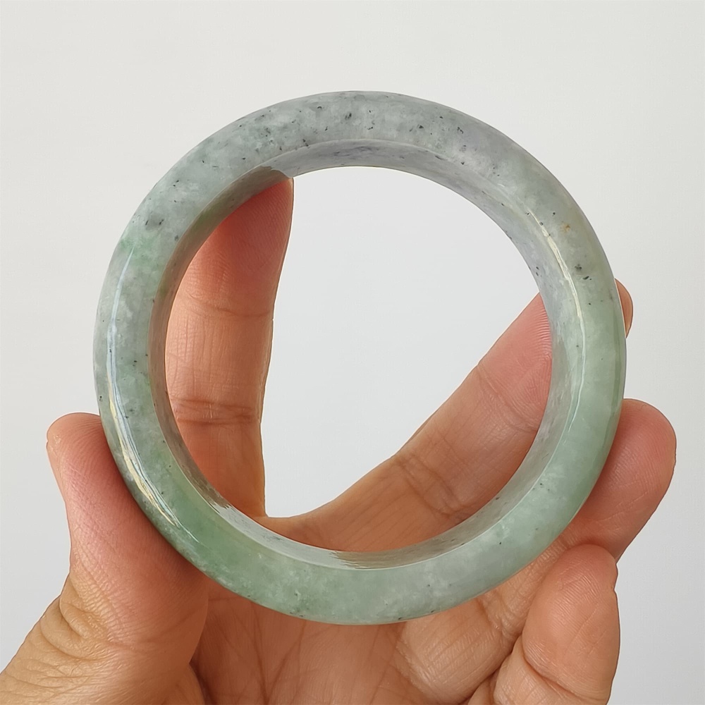DDP | Natural Type A Certificated 53.2mm Light Green And Light Gray Burmese Jadeite Round Band Bangle,DIY Jewelry Supplies
