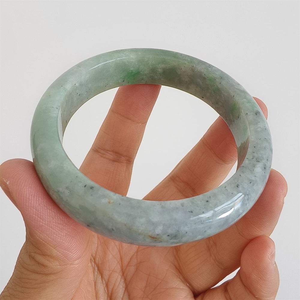 DDP | Natural Type A Certificated 53.2mm Light Green And Light Gray Burmese Jadeite Round Band Bangle,DIY Jewelry Supplies