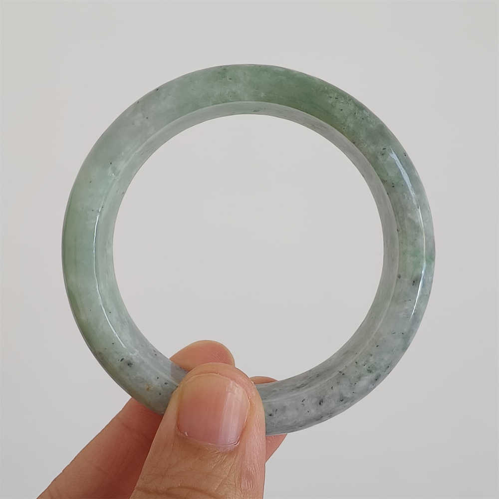DDP | Natural Type A Certificated 53.2mm Light Green And Light Gray Burmese Jadeite Round Band Bangle,DIY Jewelry Supplies