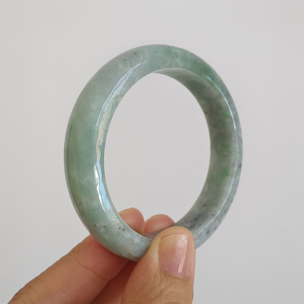 DDP | Natural Type A Certificated 53.2mm Light Green And Light Gray Burmese Jadeite Round Band Bangle,DIY Jewelry Supplies