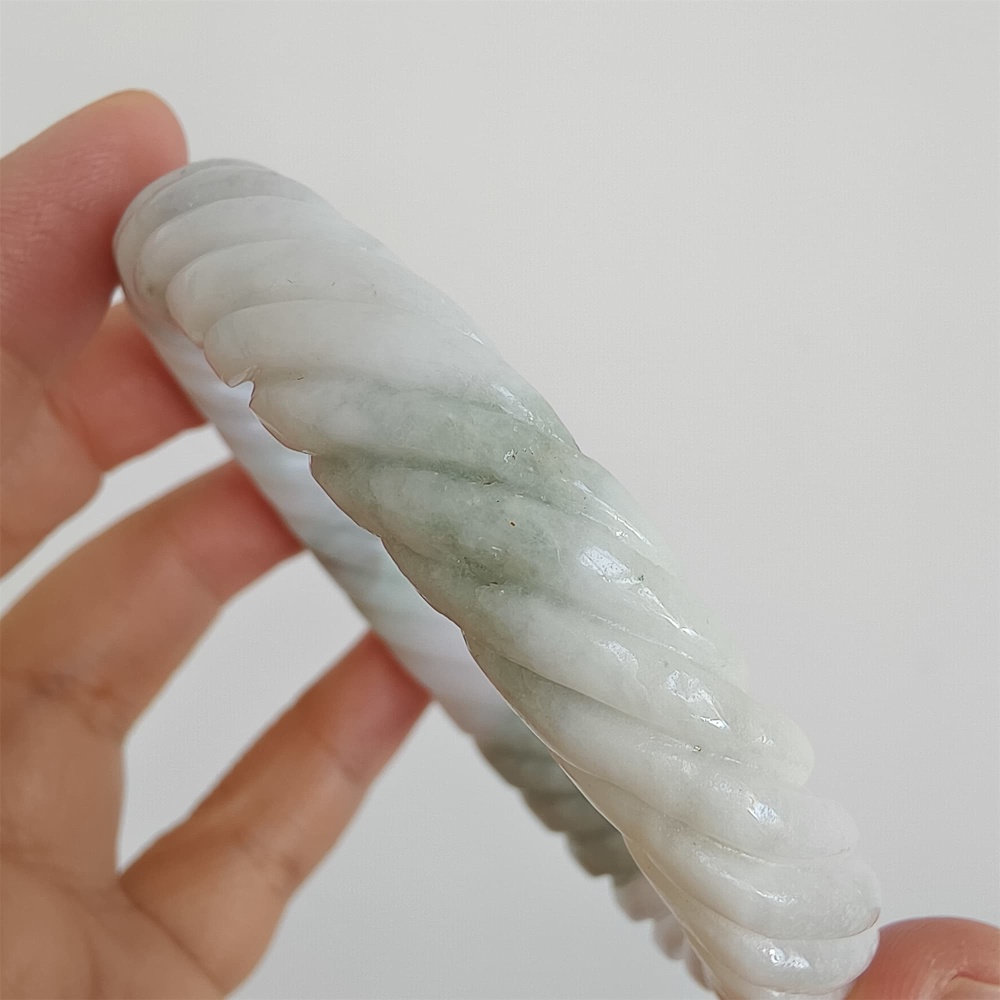 DDP | Natural Type A Certificated 59mm Green White Burmese Jadeite Round Band Twisted Pattern Bangle,DIY Jewelry Supplies
